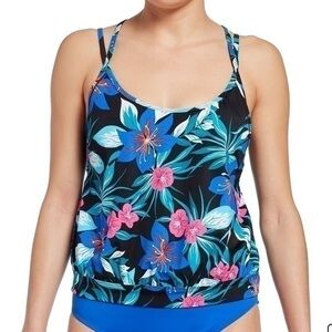 DSG Tankini Top Rosey Crossback Floral Tropical Hawaiian Summer Swimwear NWT